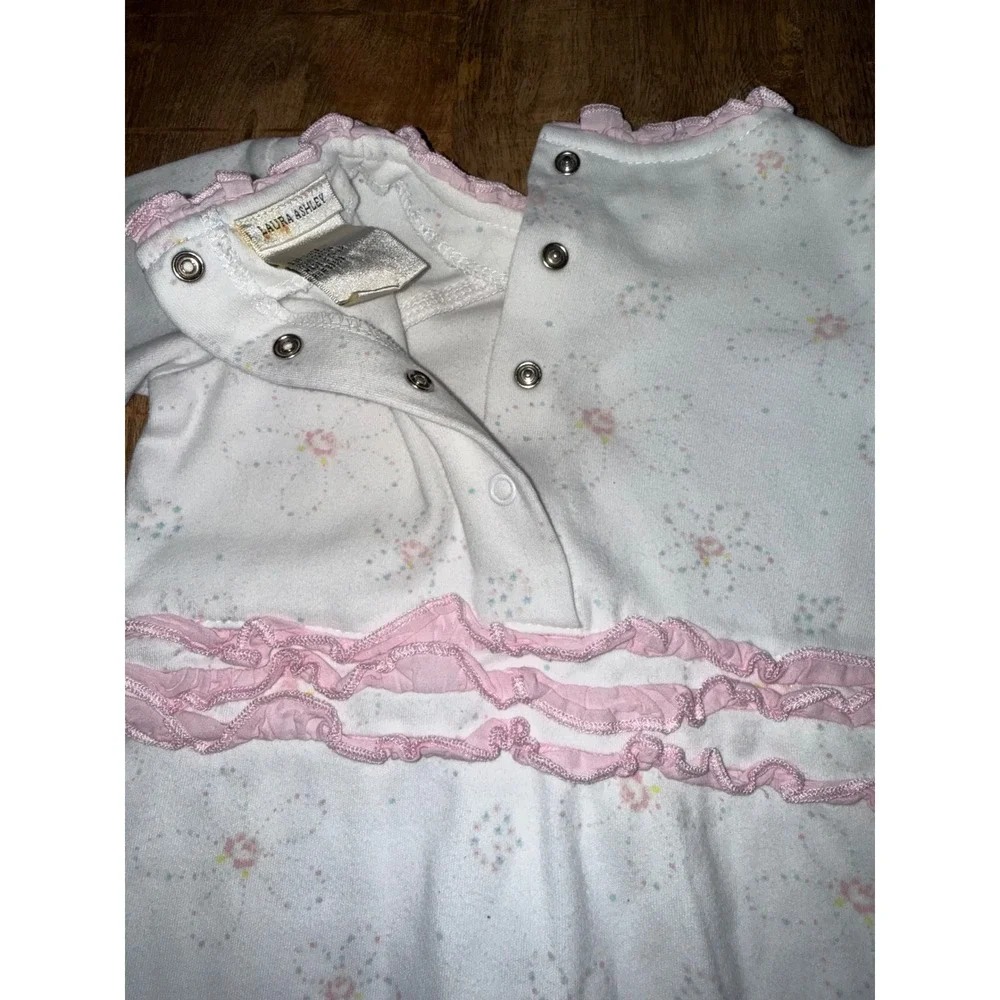 Vintage Laura Ashley 3M Floral Footed Sleeper Romper Pink Ruffle Cottagecore